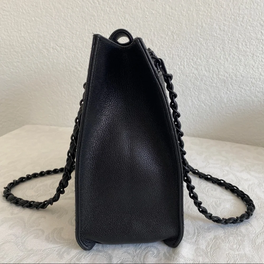 Chanel black quilted leather tote